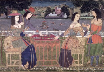 Europeans Refreshing themselves on a Balcony, Mughal, possibly Deccan by Indian School