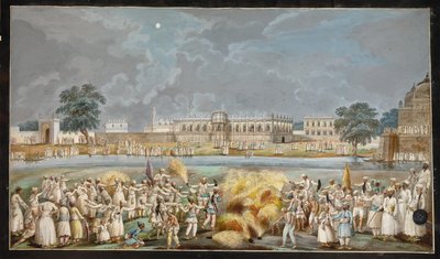 Firework Display on a Bright Moonlit Night Outside the Agna Mahal, Part of the Nawab