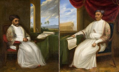 Full-Length Portrait of the Parsi Master-Shipbuilder Jamsetjee Bomanjee and His Son, Nourojee Jamsetsee by Indian School