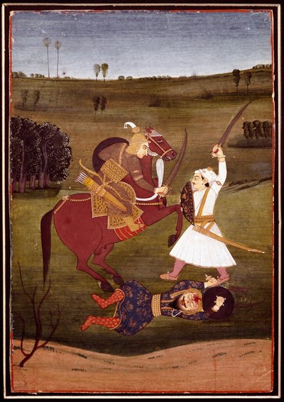 Indian Art: Battle between a Prince on Horseback and a Warrior (1765) by Indian School