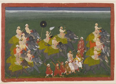 Maharana Sangram Singh of Mewar Riding in an Elephant Procession, Udaipur, Rajasthan, c.1730-40 by Indian School