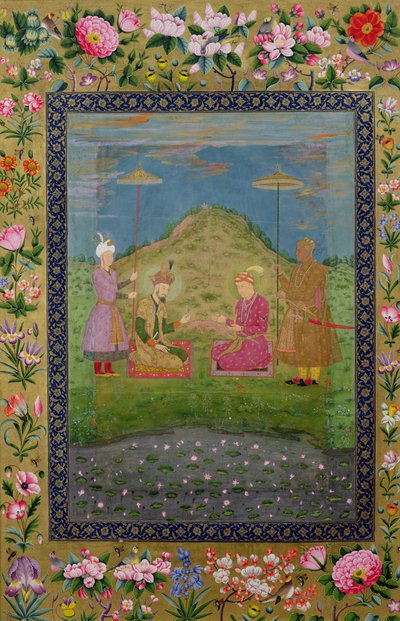 Humayun and Akbar with a Vizier, from a Moraqqa by Indian School