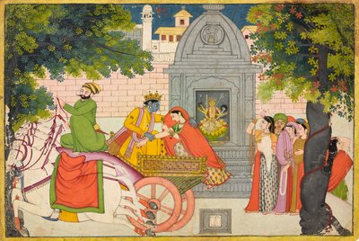 Rukmini Elopes with Krishna, Folio from a Bhagavata Purana, c.1780 by Indian School