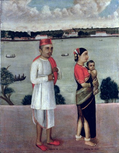 Young Man of Angraca with a Young Woman and Baby from Pano, Goa School by Indian School
