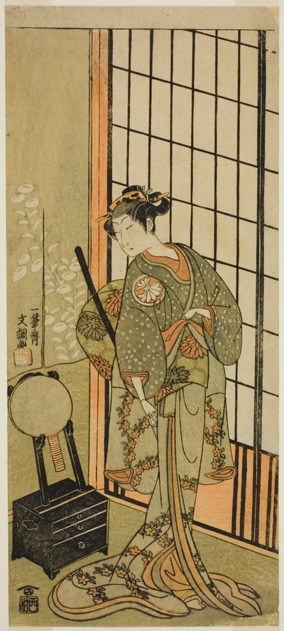 The Actor Segawa Kikunojo II as Princess Hitomaru in the Play Soga Moyo Aigo no Wakamatsu, Performed at the Nakamura Theater in the First Month, 1769 by Ippitsusai Bunchō