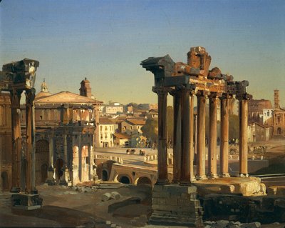 View of the Roman Forums with Temple of Vespasian, Arch of Septimius Severus and Temple of Saturn by Ippolito Caffi
