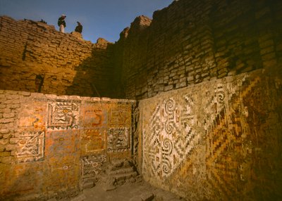 Elaborate art on the walls of Huaca Cao Viejo in El Brujo by Ira Block
