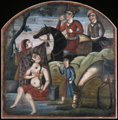 Khusraw Discovers Shirin Bathing. From Pictorial Cycle of Eight Poetic Subjects, Mid 18th century by Iranian Master
