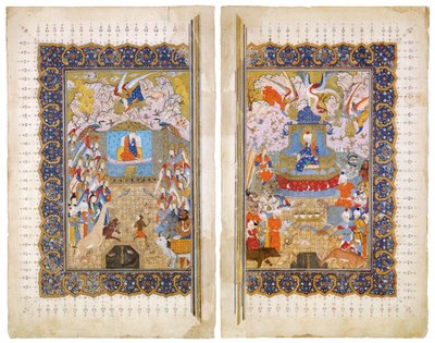 The Queen of Sheba and King Solomon Manuscript illumination from the epic Shahname by Ferdowsi by Iranian Master