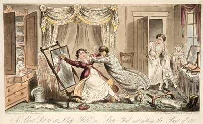 A Short Set to at Longs Hotel or Stop-Ford not getting the best of it, from The English Spy by Isaac Robert Cruikshank