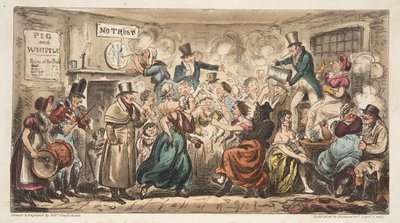 The Buff Club at the Pig and Whistle, Avon Street, Bath, from The English Spy, published London, 1824 by Isaac Robert Cruikshank