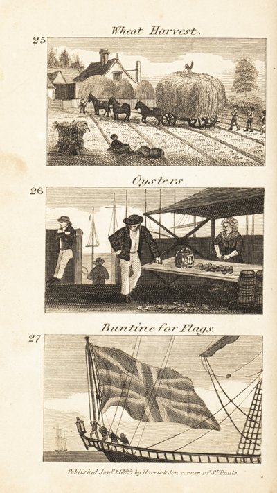 Trades in Regency England: wheat harvest, oysters and buntine for flags by Isaac Taylor