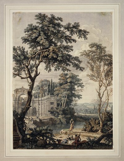 Arcadian Landscape with Palace Architecture by Isaac de Moucheron