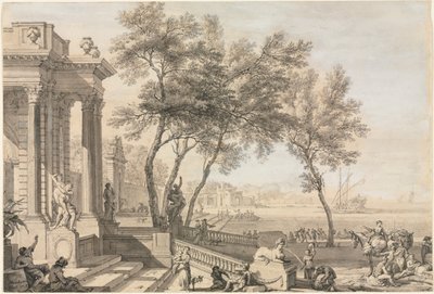 Fantastic Harbor Scene with Architecture and Figures, 1713 by Isaac de Moucheron