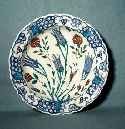 Islamic Art: Ceramic Plate Decorated from Iznik in Turkey by Islamic School