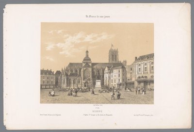 View of the Saint-Jacques church and the statue of Duquesne in Dieppe (Contemporary France) by Isodore Laurent Deroy