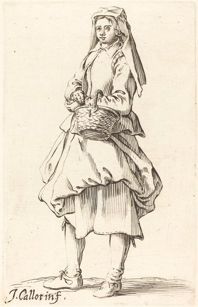 Peasant Woman with Basket, Facing Left by Israel Henriet after Jacques Callot