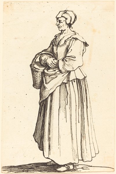 Peasant Woman with Basket, in Profile, Facing Left by Israel Henriet after Jacques Callot