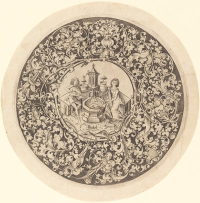 Circular Ornament with Musicians Playing near a Well by Israhel van Meckenem