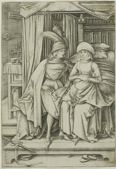 A Man and Woman Seated on a Bed by Israhel van Meckenem the younger