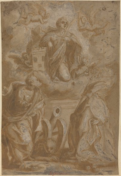 Saint Barbara in Glory with Saints Nicholas and Jerome by Italian 16th Century