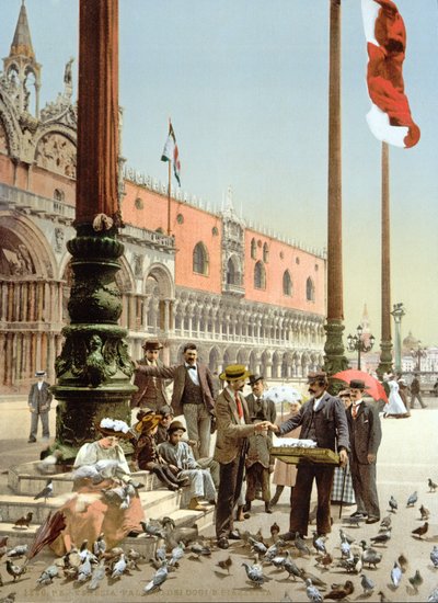 Feeding the pigeons in St Marks Square, Venice by Italian Photographer