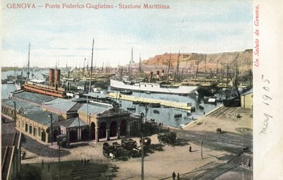 Ponte Federico Guglielmo and ferry terminus, Genoa by Italian Photographer