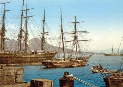 Schooners in Bay of Naples with Vesuvius in Background by Italian Photographer