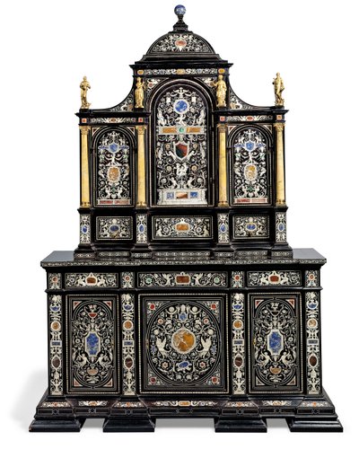 An Italian ormolu-mounted ivory and hardstone-inlaid ebony and ebonised cabinet by Italian School