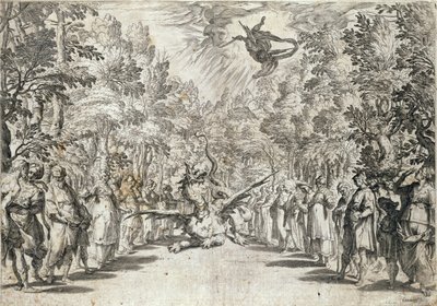 Apollo About to Attack the Python, from La Pellegrina by Girolamo Bargagli, Engraved by Carracius by Italian School