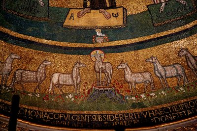 Apse mosaic with Christ as the Paschal Lamb and sheep by Italian School