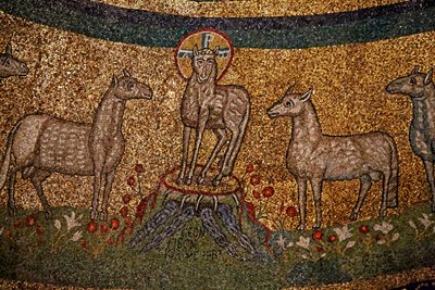 Apse mosaic with Christ as the Paschal Lamb and sheep by Italian School