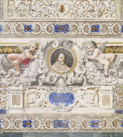 Architectural scheme with a portrait of Pope Urban VIII in a cartouche by Italian School