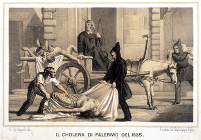 Cart picking up the dead during the cholera epidemic in Palermo in 1835 by Italian School