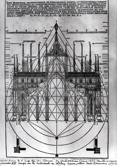 Design for Milan Cathedral, Illustration from De Architectura by Vitruvius, Como, 1521 by Italian School