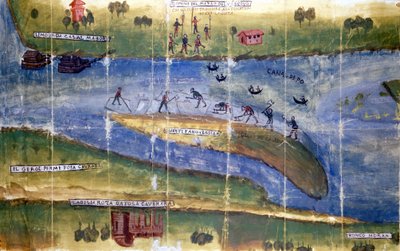 Dispute over the right to harvest ice between the residents of the River Po. 1535. Milan, National Archive by Italian School
