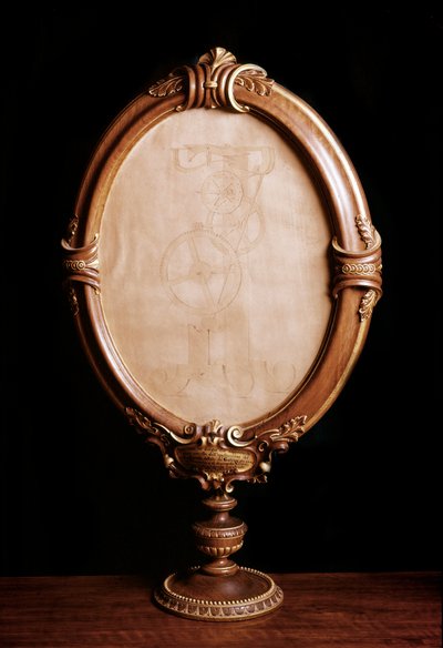 Drawing applying the study of the Italian astronomer and physicist Galileo Galilei (Galileo) of the movement of the pendulum weighing it to the clock and to the measurement of time. Copy of the original drawing by mathematician Vincenzo Viviani by Italian School
