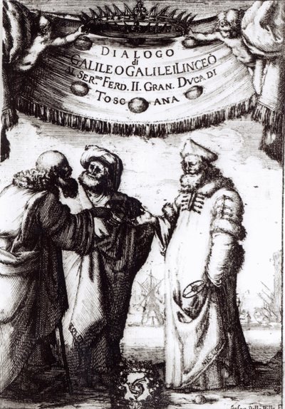 Frontispiece to Dialogo sopra i due massimi sistemi del mondo by Galileo, published in 1632 by Italian School