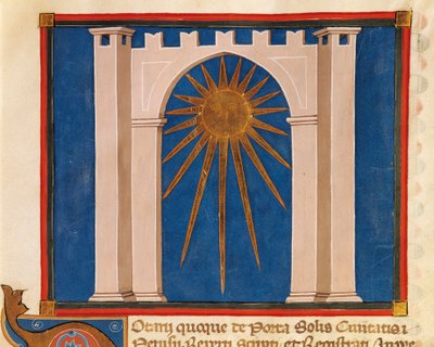 Gateway of the Sun, miniature from Register of Notaries from Perugia, manuscript, Italy 14th Century by Italian School