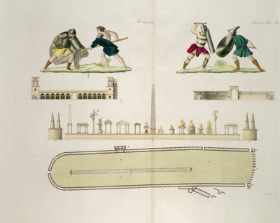 Gladiators and a Plan of the Circus of Caracalla, Plate 23A, Class 5 from Part I of The History of the Nations, Engraved by A. Nani by Italian School