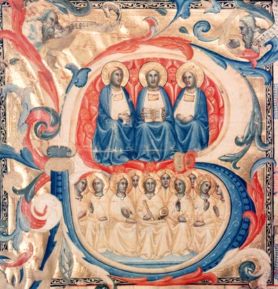 Historiated Initial B Depicting the Trinity and Christ Surrounded by Angels by Italian School