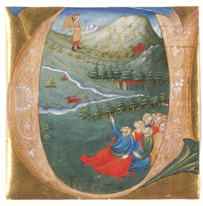 Historiated Initial Depicting Elisha in the Mantle of Elijah, Cutting from an Antiphonary by Italian School