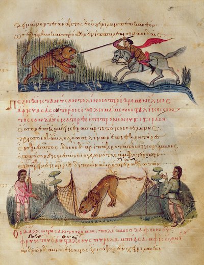Hunting with Spears and Traps, Illustration from the Cynegetica by Oppian by Italian School