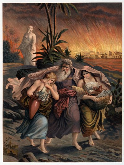 Lot Escapes the Destruction of Sodom with His Two Daughters and His Wife is Transformed into a Statue of Salt - in 