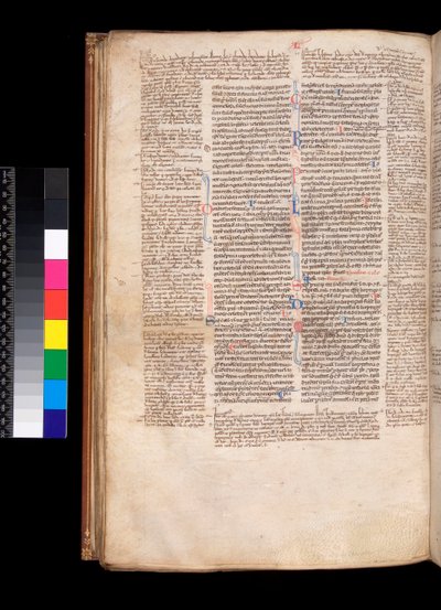 Main text in a gothic bookhand (littera rotunda) by Italian School