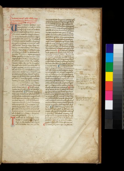 Ms 361. Valerius Maximus, Factorum et Dictorum Memorabilium Libri, f.2r. Example of a Rounded Gothic Semi-quadrata Bookhand, and Coloured Initials with Contrasting Pen-flourished Decoration by Italian School