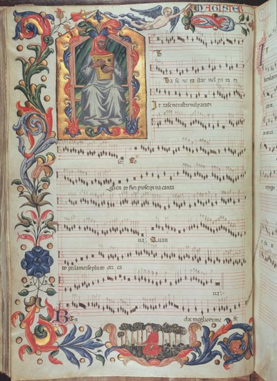 Page of Musical Notation with Historiated Initial, from the Squarcialupi Codex by Italian School