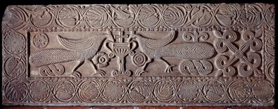 Parapet of stone covered with low reliefs representing peacocks, From the sarcophagus of Teodote, 8th century by Italian School