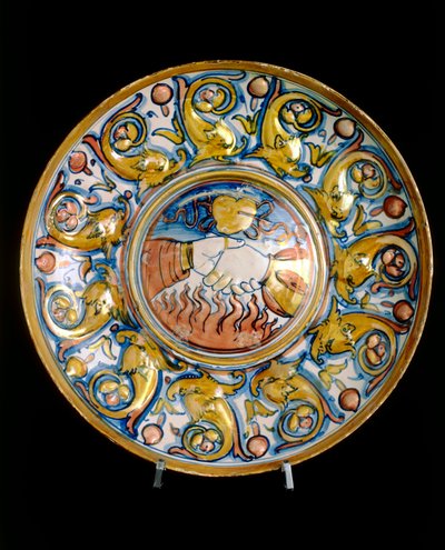 Plate with two hands shaking, work by Gubbian manufacture by Italian School