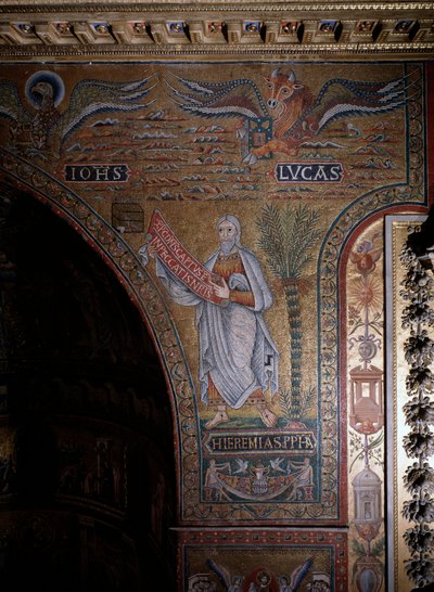 Prophet Jeremiah and symbols of evangelists John and Luke by Italian School